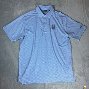 FootJoy Shirt Mens XL Duck Lake Country Club Geometric Print Blue Polo Stretch